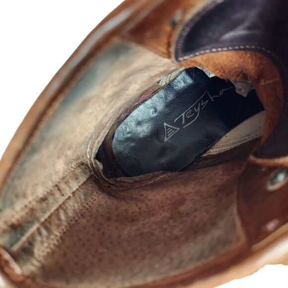 Teysha Handmade Ankle Lace up Leather Geometric Textile Boho Boots - Picture 9 of 12